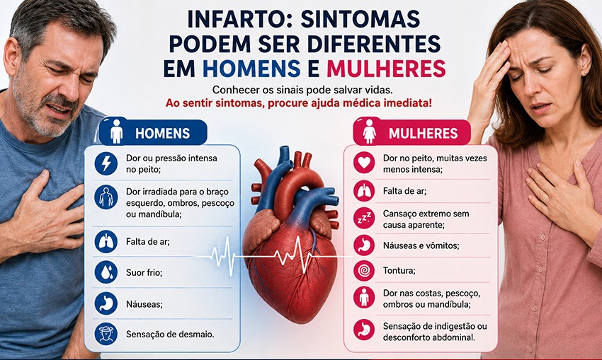 Infarto em homens e mulheres:  conhecer as diferenças nos sintomas pode salvar vidas